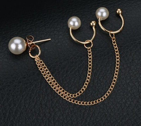 Tassel Chain Pearl Clip Earrings